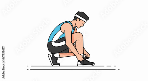 Athlete preparing for a run, tying shoelaces, ready to compete.