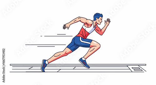 Athlete sprinting on a race track with motion blur effect.