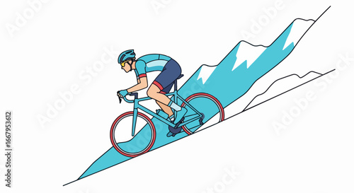 Cyclist Climbing a Steep Mountain Road Illustration.