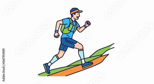 Man Hiking Up a Trail.