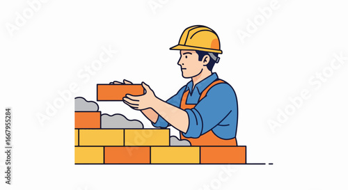 Bricklayer Building a Wall.