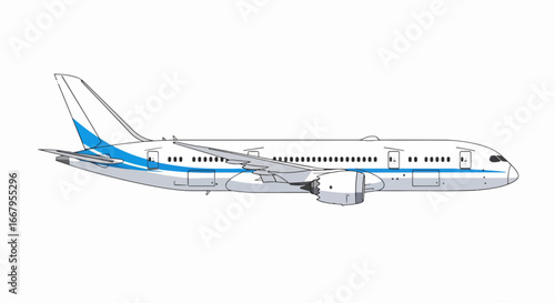 Boeing 787 Dreamliner Airplane Illustration in Flight.