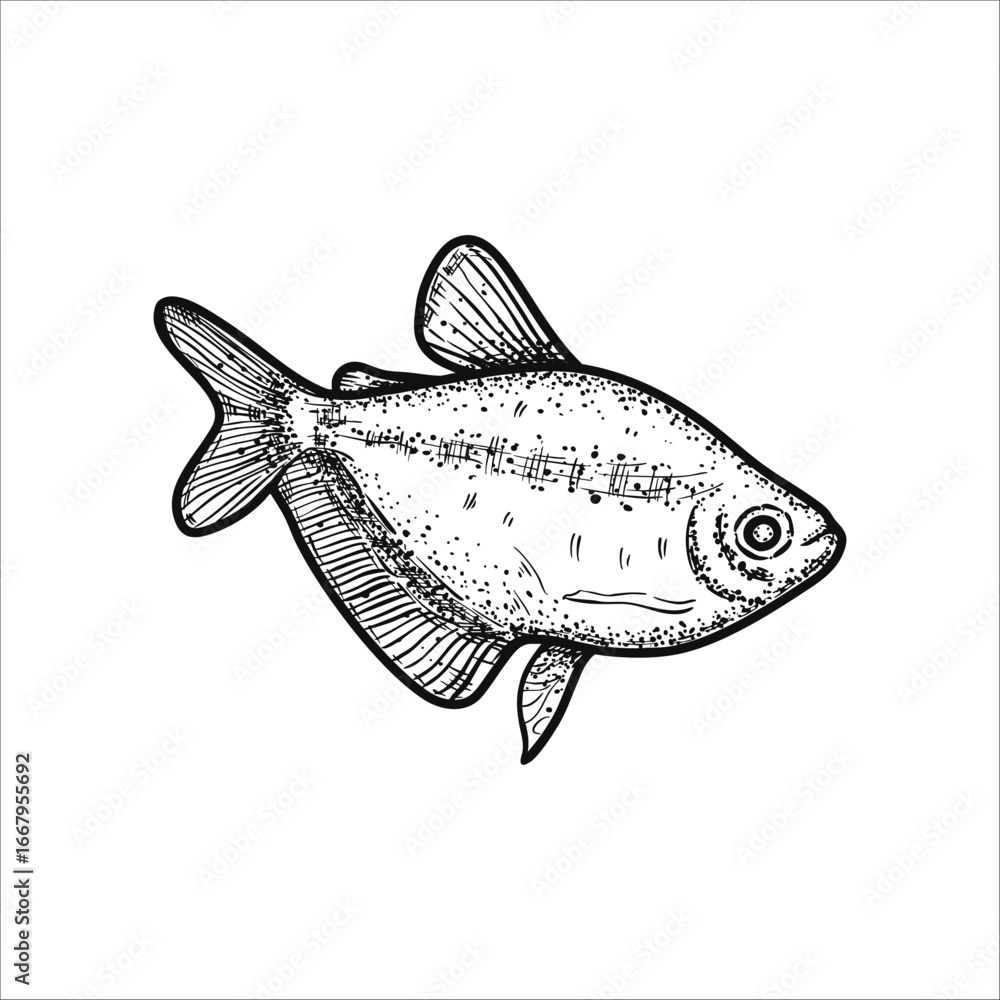 Fototapeta premium Hand drawn sea fish. Underwater world. Vector illustration