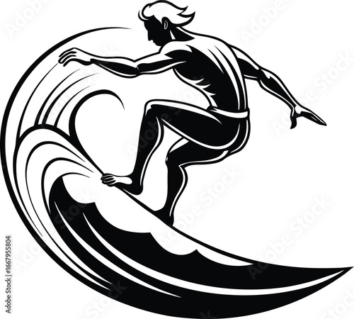 Surfer In Mid Turn On Foamy Wave