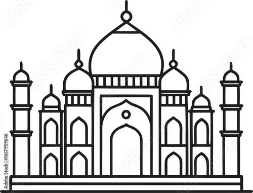 Taj Mahal Minimal Straight Line Sketch