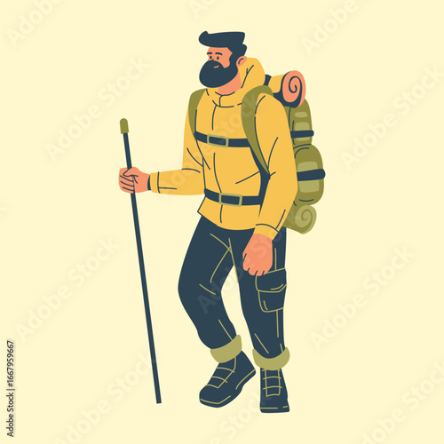 Illustration of an Camping Adventure Man Hiking with backpack