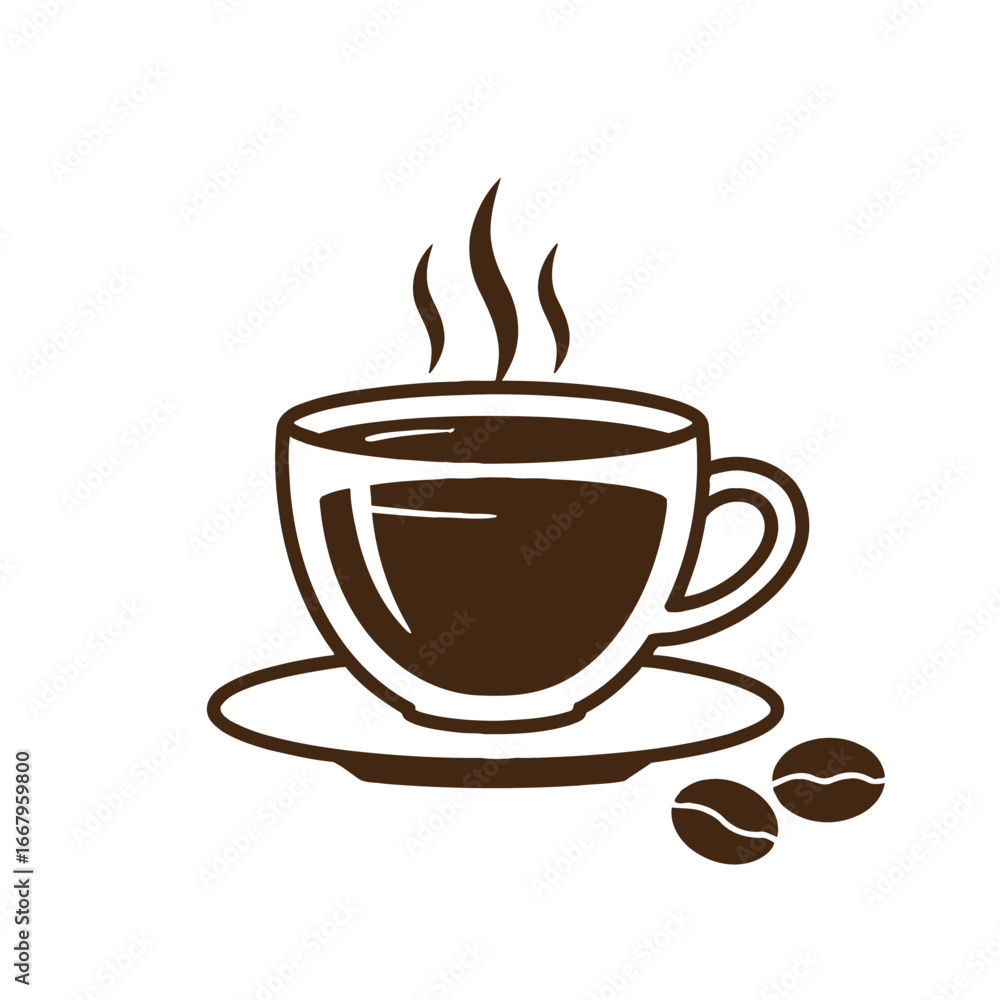 Obraz premium Steaming hot coffee cup vector icon illustration.