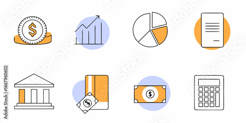 Elegant financial icons showcasing business growth, investment and banking solutions for modern digital marketing, originally a scalable vector graphic, perfect for websites