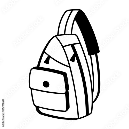 A doodle style icon representing a sling backpack
