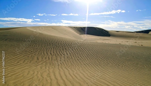 Sunlit Sand Dunes in Minimalist Desert Landscape