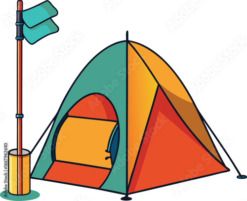 Tent With Backpack Leaning Against Pole