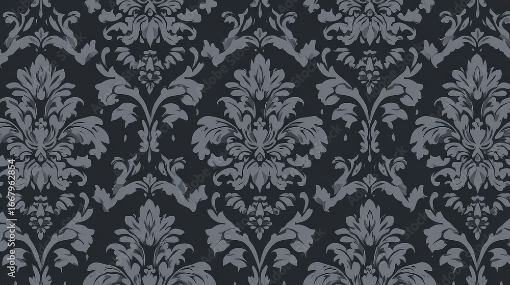 Dark Gray Damask Pattern Wallpaper