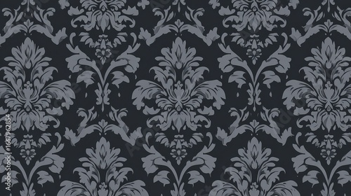 Dark Gray Damask Pattern Wallpaper