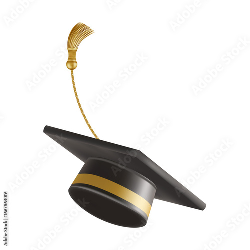 Graduates celebration. Flying 3D black graduate hat
