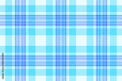 A vibrant, pixelated plaid pattern in shades of blue. A seamless texture evokes classic textile design, perfect for backgrounds, fashion projects or creative crafts.
