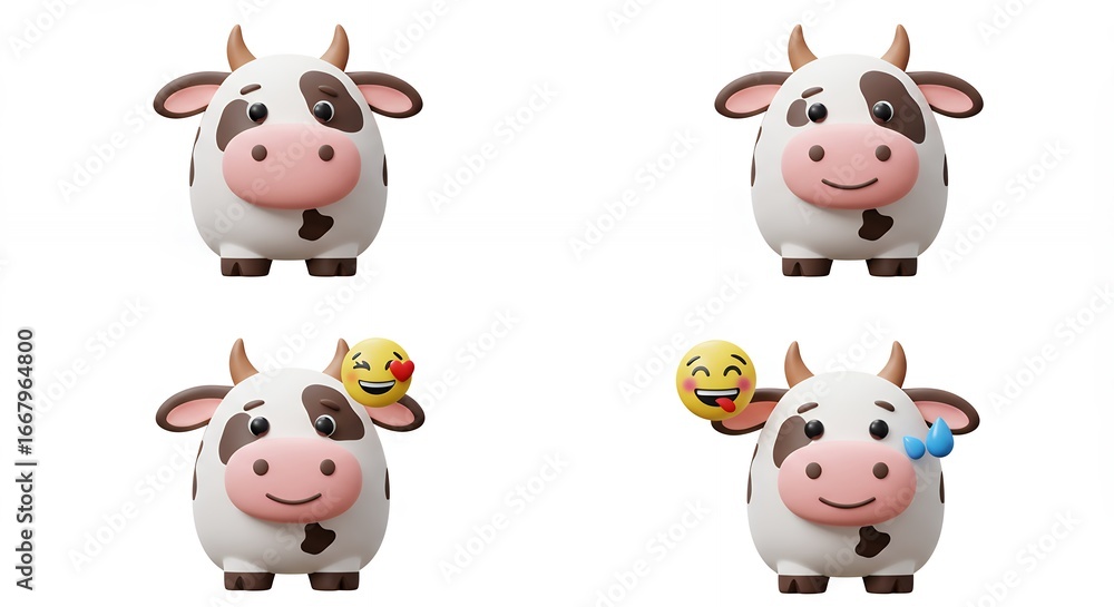 Fototapeta premium Cute cartoon cows with different emotions