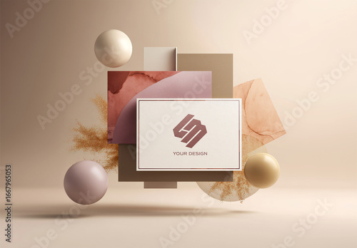 Business Card Floating With Creative Elements Mockup
