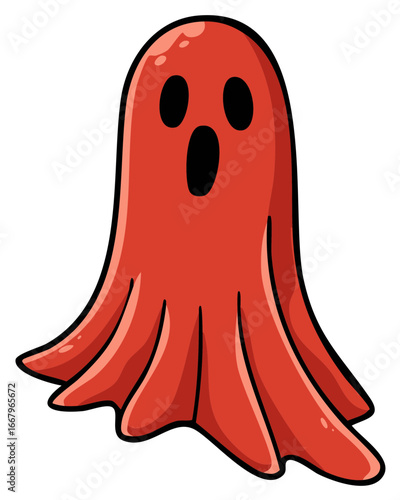 Spooky friendly red ghost character illustration for Halloween celebrations