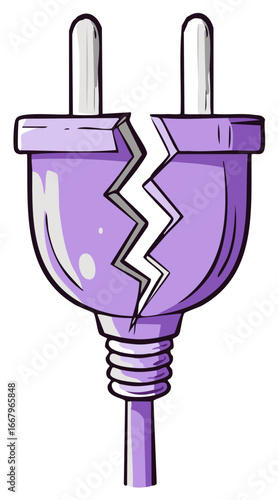 Illustration of a broken purple electric plug symbolizing disconnection and power failure