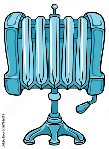 Retro Cartoon Radiator Vintage Style Blue Metal Heater with Rounded Shape and Details for Home Warmth