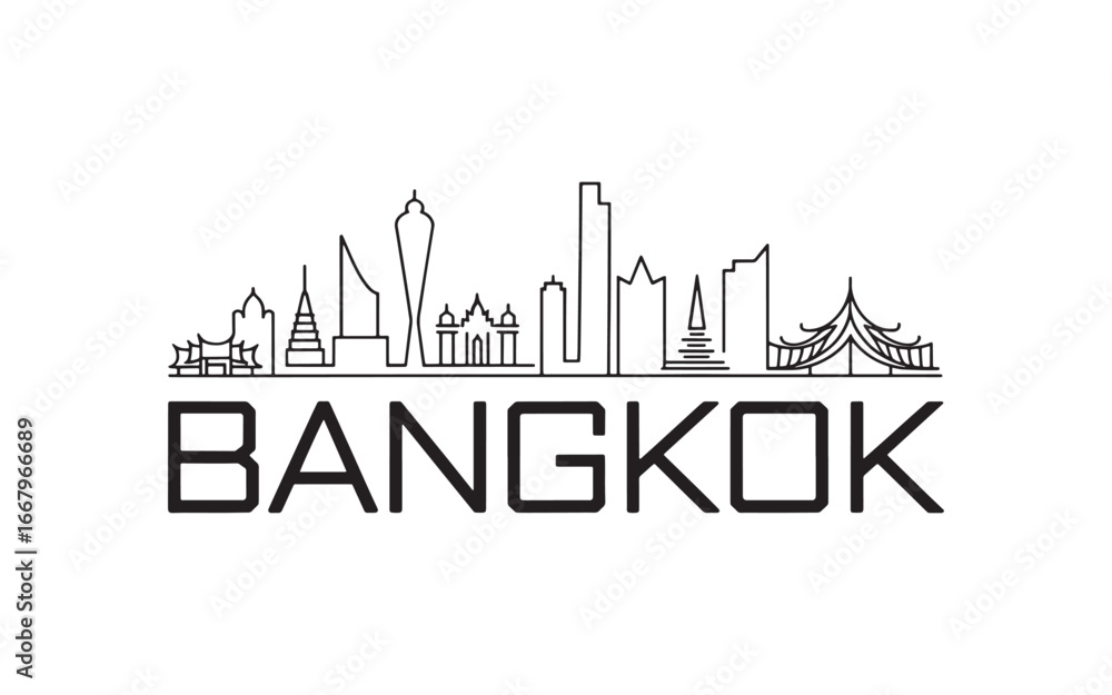 Fototapeta premium Sleek Bangkok Skyline Silhouette a Modern Minimalist Cityscape Design with Distinct Architectural Landmarks and Bold Typography for a Contemporary Urban Aesthetic