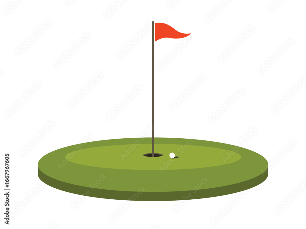 Obraz premium Golf hole icon logo, golf stick, ball