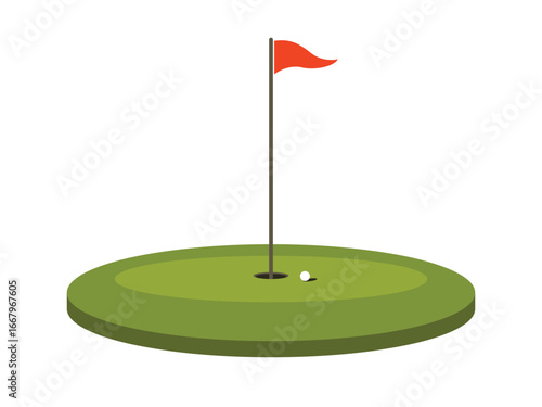 Golf hole icon logo, golf stick, ball
