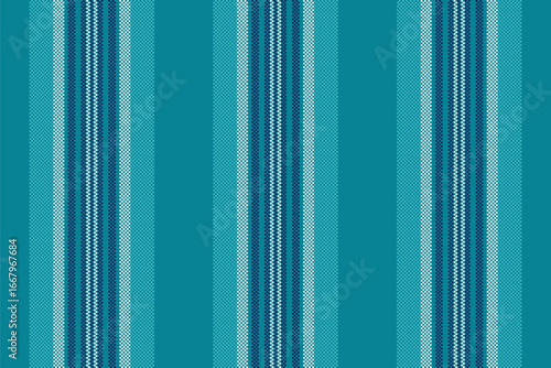 Invitation stripe background seamless, periodic textile lines vertical. Strip texture vector pattern fabric in cyan and white colors.