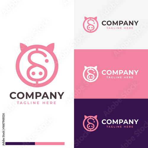iconic piggy with dolar logo symbol icon flat stock vector design