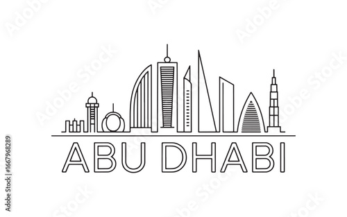 Minimalist Abu Dhabi Skyline Design Iconic Landmarks and Modern Architecture Depicted in a Simple Black and White Style