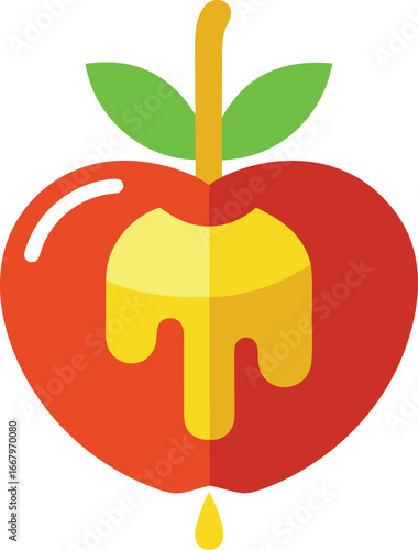 Red apple slice dipped in golden honey delicious sweet healthy food icon vector illustration