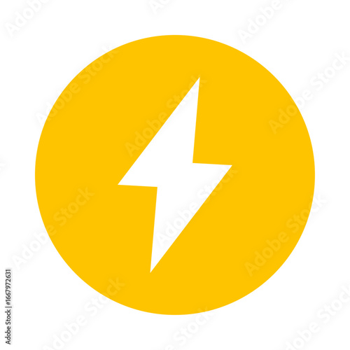 雷　アイコン　シンプル　丸　ボタン　黄色　ベクター