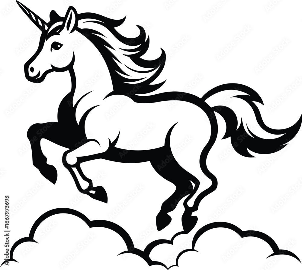 Obraz premium Unicorn Leaping Gracefully Over Clouds