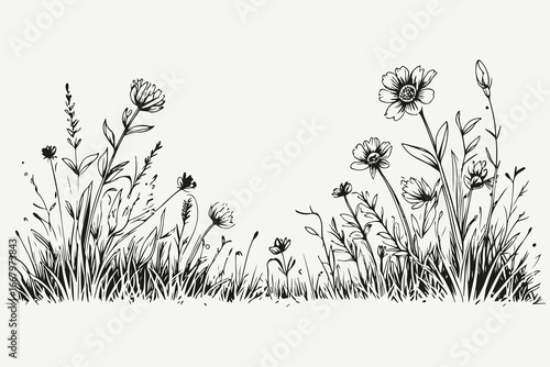 meadow landscape sketch illustration vector