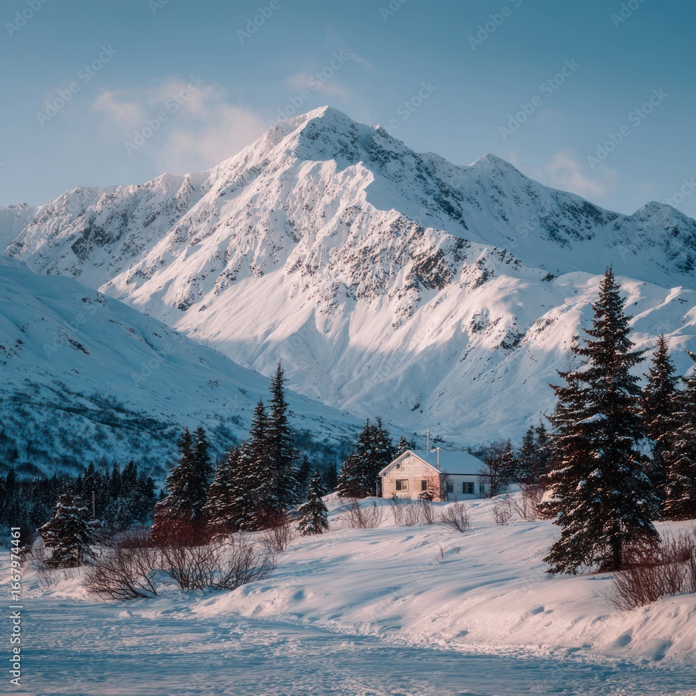Fototapeta premium white snow mountain landscape Alaska