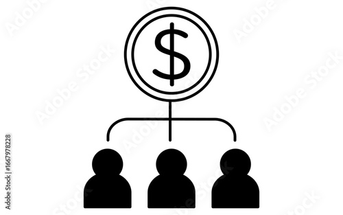 Fintech icon representing loan and fundraising with financial support and capital flow, black and white