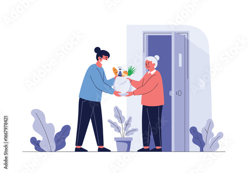 Delivering groceries safely to a senior citizen at their home entrance