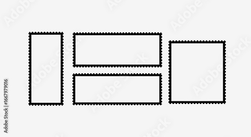 Blank postage stamps with perforated edges on a clean white background