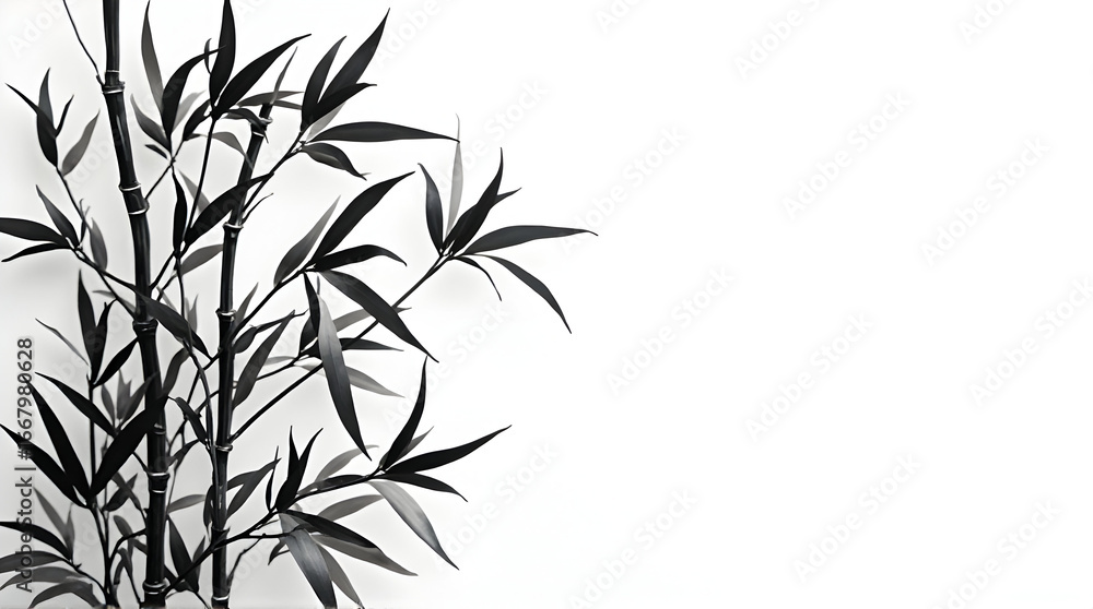 Fototapeta premium Bamboo Plant Stalks with Leaves on White Background