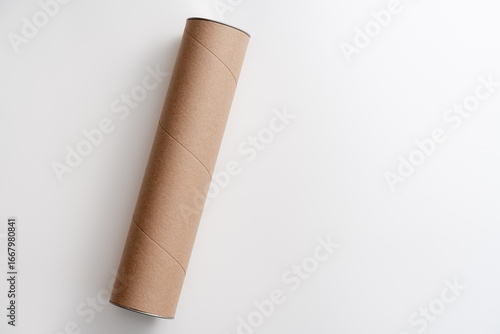 Obraz na plátně Long cardboard tube lying on white background