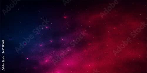 An abstract, dark space background with bright stars and blue cosmic light