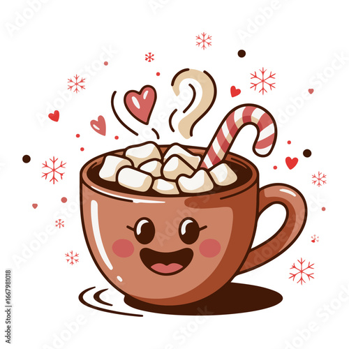 hot chocolate with marshmallows and candy canes  illustration