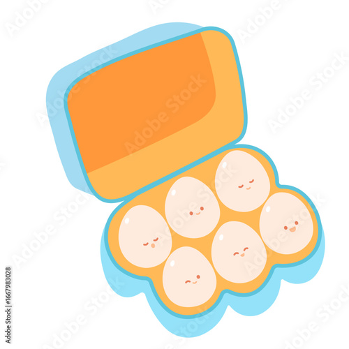 Cute Eggs in Cartoon Egg Carton Illustration
