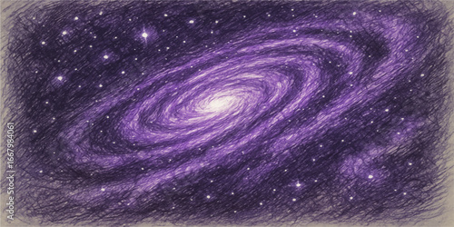An abstract nebula swirls with vibrant shades of purple and blue, dotted with countless stars in the dark night sky