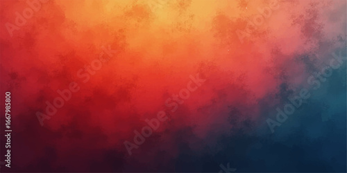 Fiery watercolor clouds explode in a colorful, grunge-filled sky
