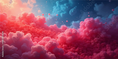A beautiful white cloudscape drifts over the blue sea and coral reef at sunset