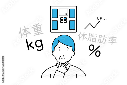 体重の増加や体脂肪率の上昇に悩む中年の男性のイラスト