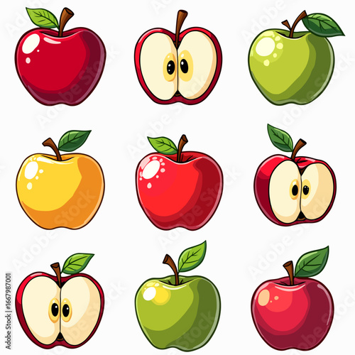 Fresh colorful fruit illustration with apples cherries and pears in a healthy cartoon style