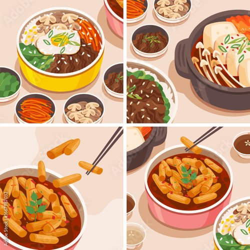 Hand Drawn Flat Illustrations of Popular Korean Food collection