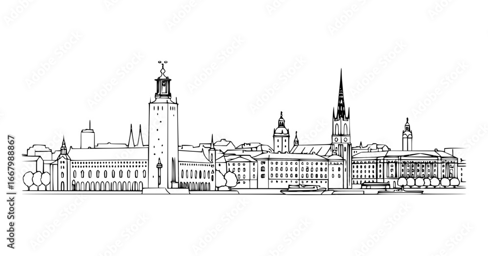 Fototapeta premium Stockholm, Sweden Vector Line Art